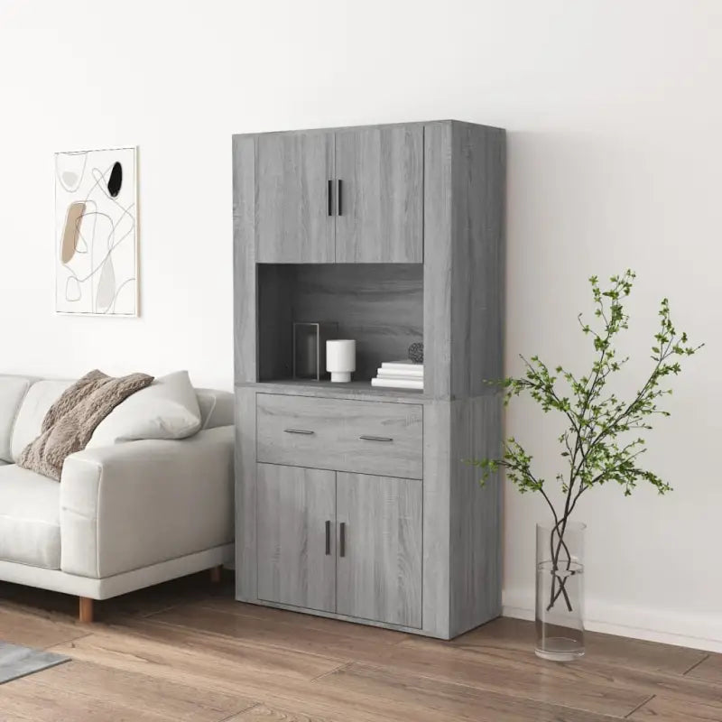 Trendy hoge kast van bewerkt hout met duurzame en stabiele constructie - Grijs sonoma / 1 - Dressoirs & buffetkasten