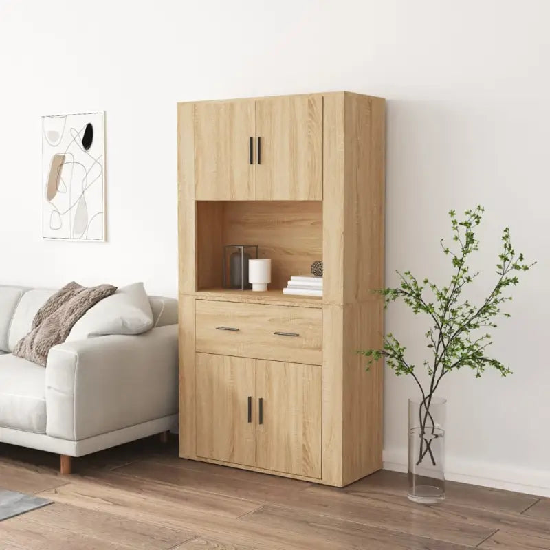 Trendy hoge kast van bewerkt hout met duurzame en stabiele constructie - Sonoma eiken / 1 - Dressoirs & buffetkasten