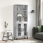 Trendy hoge kast van bewerkt hout met duurzame kwaliteit - Betongrijs / 1 / 2 glazen deuren - Dressoirs & buffetkasten