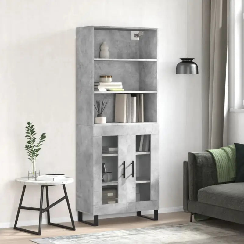 Trendy hoge kast van bewerkt hout met duurzame kwaliteit - Betongrijs / 1 / 2 glazen deuren - Dressoirs & buffetkasten