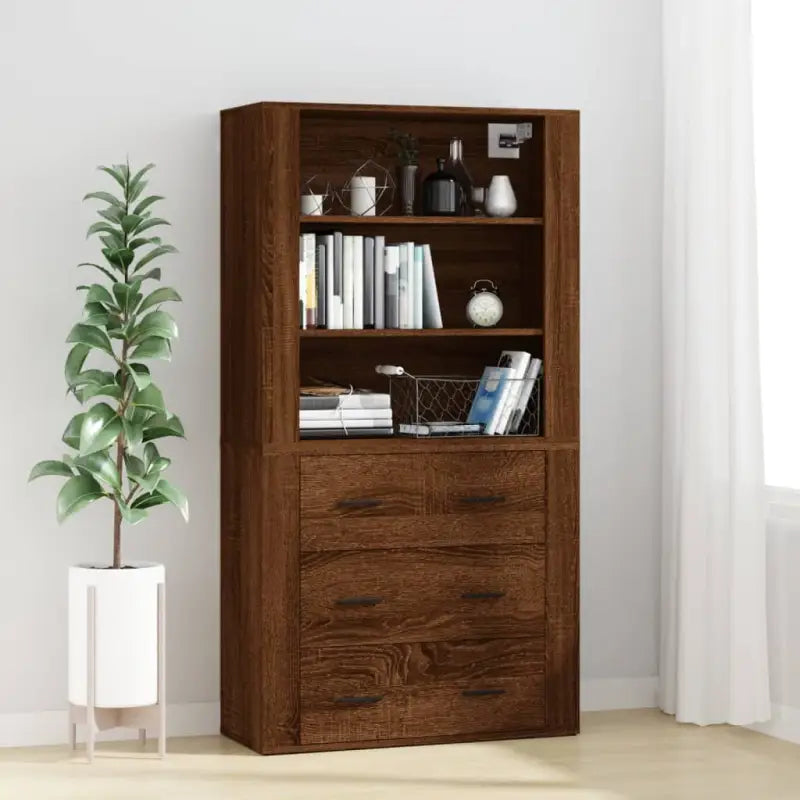 Trendy hoge kast van bewerkt hout met duurzame kwaliteit - bruin eikenkleur / 1 - Dressoirs & buffetkasten