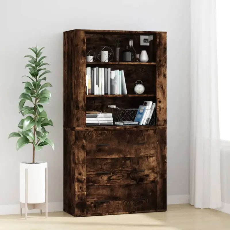 Trendy hoge kast van bewerkt hout met duurzame kwaliteit - Gerookt eiken / 1 - Dressoirs & buffetkasten
