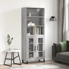 Trendy hoge kast van bewerkt hout met duurzame kwaliteit - Grijs sonoma / 1 / 2 glazen deuren - Dressoirs & buffetkasten
