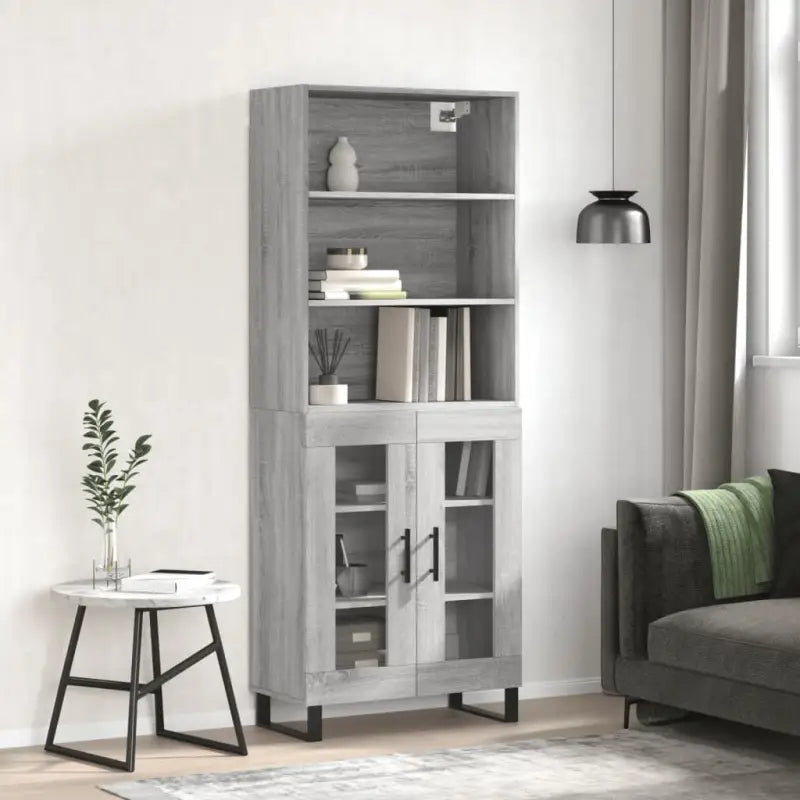 Trendy hoge kast van bewerkt hout met duurzame kwaliteit - Grijs sonoma / 1 / 2 glazen deuren - Dressoirs & buffetkasten