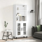 Trendy hoge kast van bewerkt hout met duurzame kwaliteit - Wit / 1 / 2 glazen deuren - Dressoirs & buffetkasten