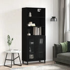 Trendy hoge kast van bewerkt hout met duurzame kwaliteit - Zwart / 1 / 2 glazen deuren - Dressoirs & buffetkasten