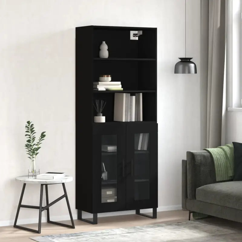 Trendy hoge kast van bewerkt hout met duurzame kwaliteit - Zwart / 1 / 2 glazen deuren - Dressoirs & buffetkasten
