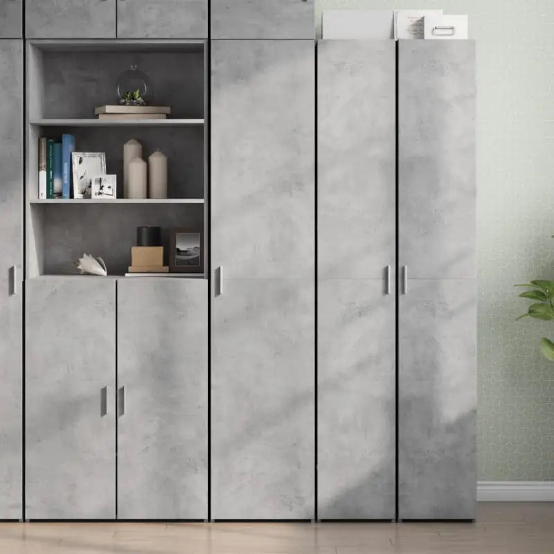 Trendy hoge kast van bewerkt hout met elegante uitstraling - Betongrijs / 1 - Dressoirs & buffetkasten