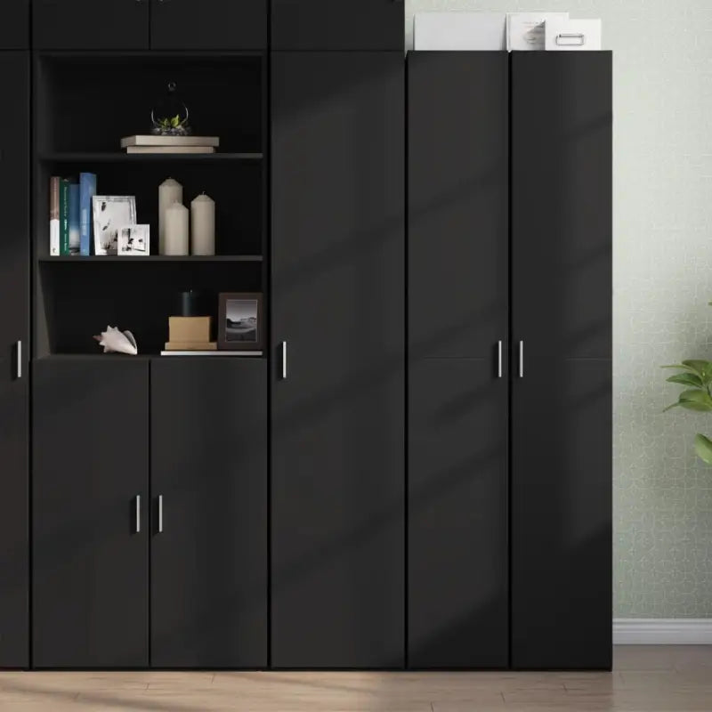 Trendy hoge kast van bewerkt hout met elegante uitstraling - Zwart / 1 - Dressoirs & buffetkasten