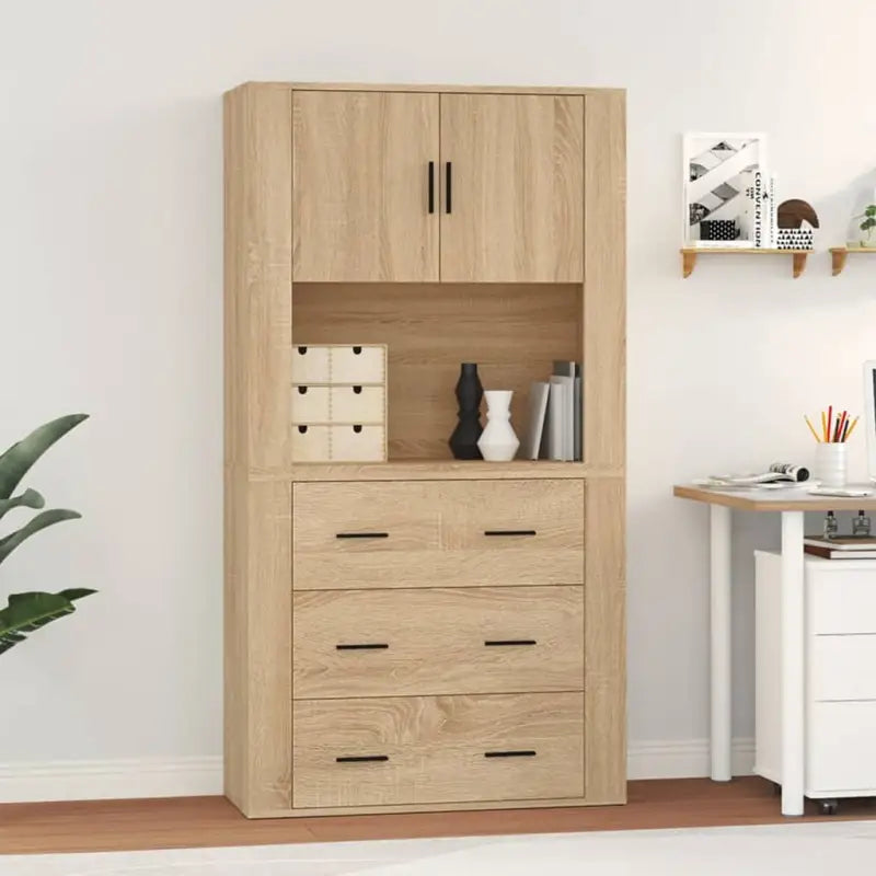 Trendy hoge kast van bewerkt hout met unieke charme en duurzaamheid - Sonoma eiken / 1 - Dressoirs & buffetkasten