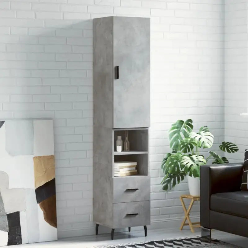 Trendy hoge kast van bewerkt hout voor een uniek interieur - Betongrijs / 1 / 2 lades 2 schappen - Dressoirs &