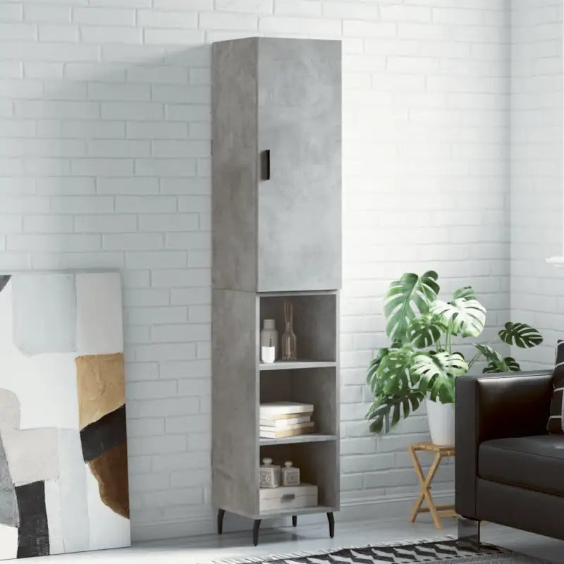Trendy hoge kast van bewerkt hout voor een uniek interieur - Betongrijs / 1 / 3 schappen - Dressoirs & buffetkasten