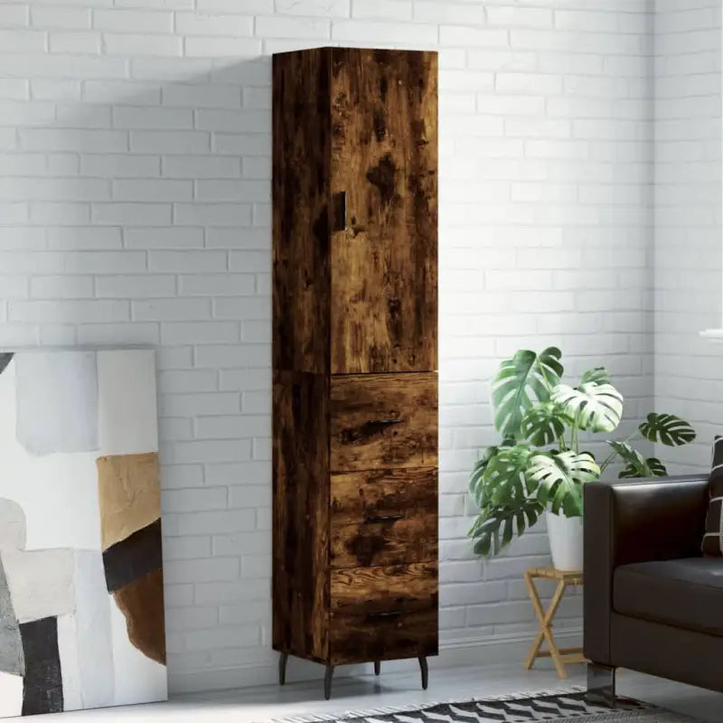 Trendy hoge kast van bewerkt hout voor een uniek interieur - Gerookt eiken / 1 / 3 lades - Dressoirs & buffetkasten