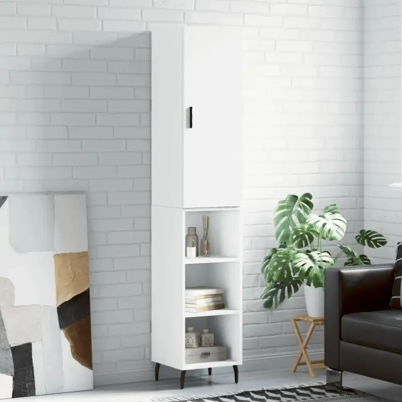 Trendy hoge kast van bewerkt hout voor een uniek interieur - Hoogglans wit / 1 / 3 schappen - Dressoirs & buffetkasten