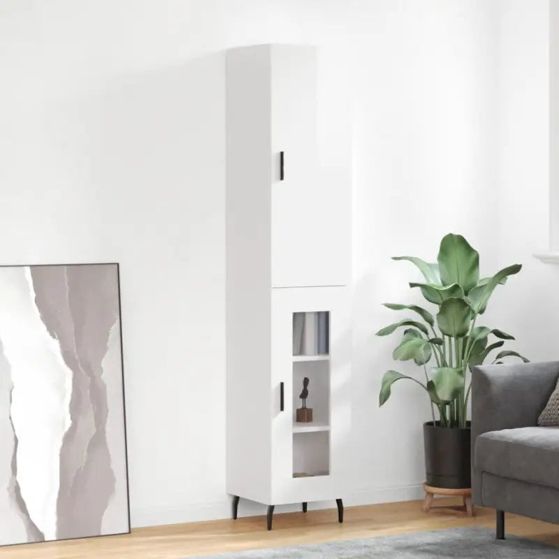 Trendy hoge kast van bewerkt hout voor een uniek interieur - Hoogglans wit / 1 / 1 glazen deur - Dressoirs &