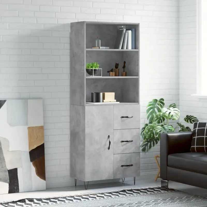 Trendy hoge kast van duurzaam bewerkt hout met charmante uitstraling - Betongrijs / 1 / 1 deur 3 lades - Dressoirs &