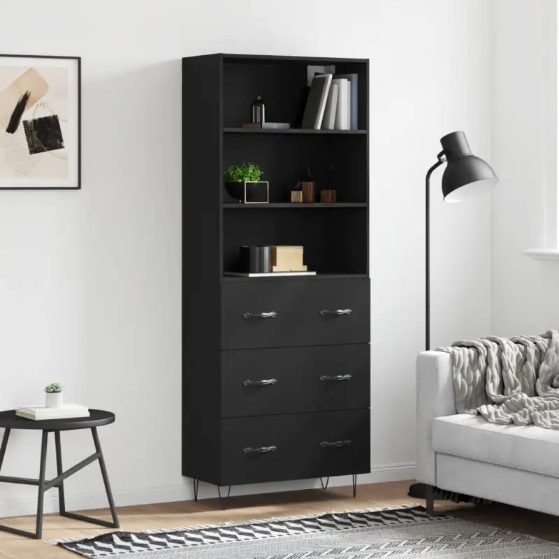 Trendy hoge kast van duurzaam bewerkt hout met charmante uitstraling - Zwart / 1 / 3 lades - Dressoirs & buffetkasten