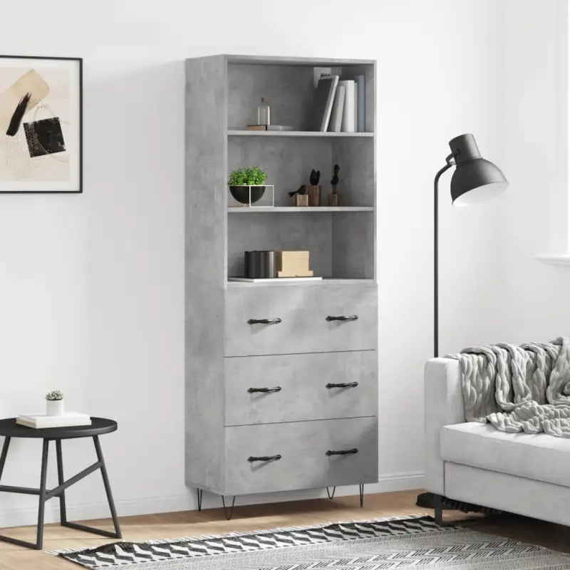 Trendy hoge kast van duurzaam bewerkt hout met charmante uitstraling - Betongrijs / 1 / 3 lades - Dressoirs &