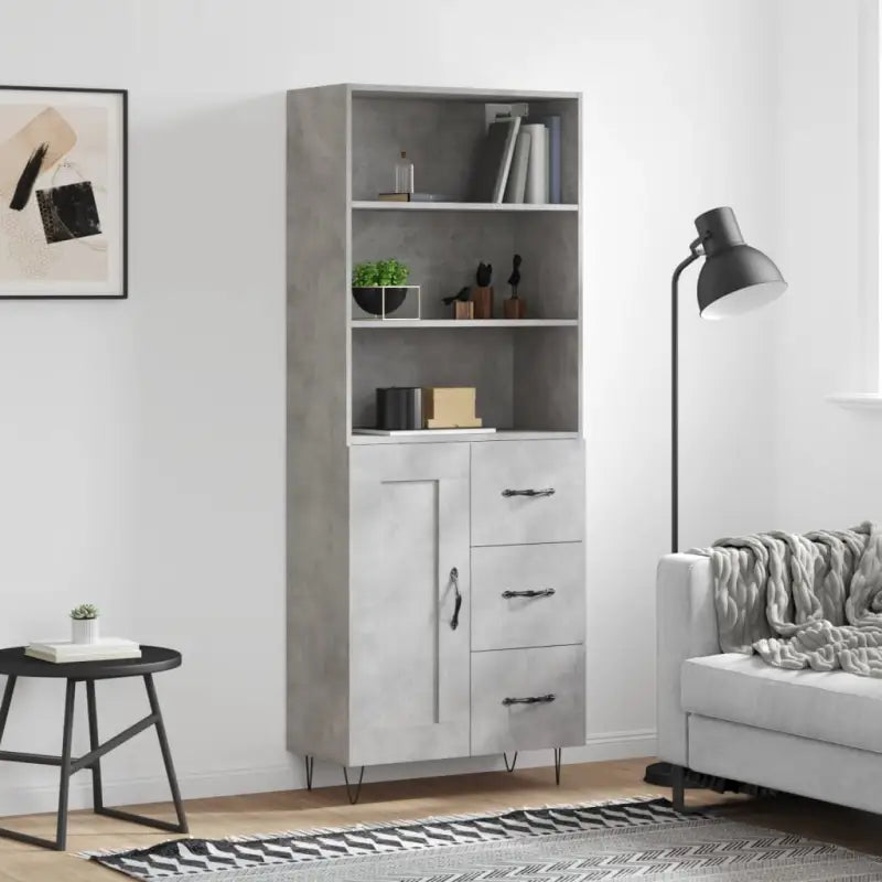 Trendy hoge kast van duurzaam bewerkt hout met charmante uitstraling - Betongrijs / 1 / 1 houten deur 3 lades