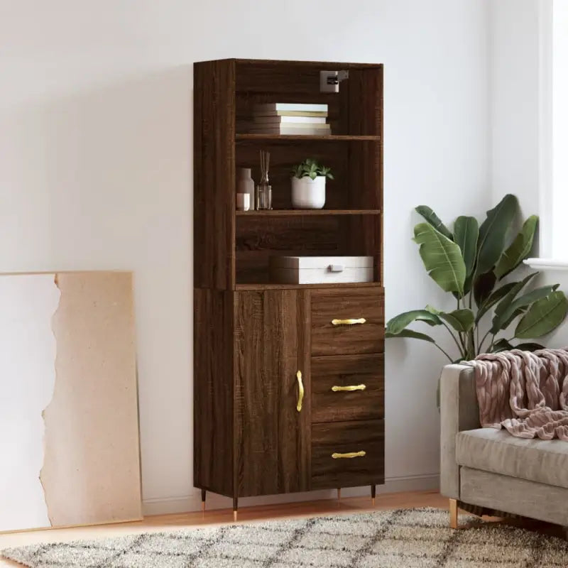 Trendy hoge kast van duurzaam bewerkt hout voor een uniek interieur - bruin eikenkleur / 1 / 1 deur 3 lades - Dressoirs