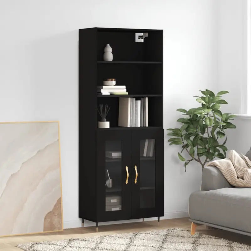 Trendy hoge kast van duurzaam bewerkt hout voor een uniek interieur - Zwart / 1 / 2 glazen deuren - Dressoirs &
