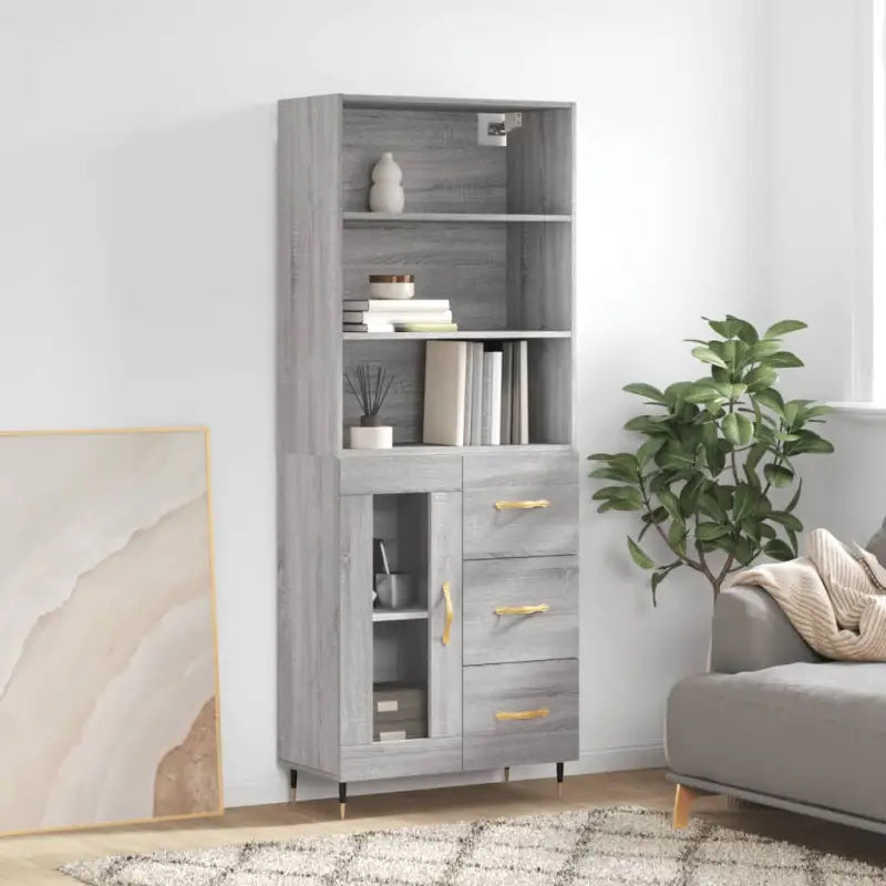 Trendy hoge kast van duurzaam bewerkt hout voor een uniek interieur - Grijs sonoma / 1 / 1 glazen deur 3 lades