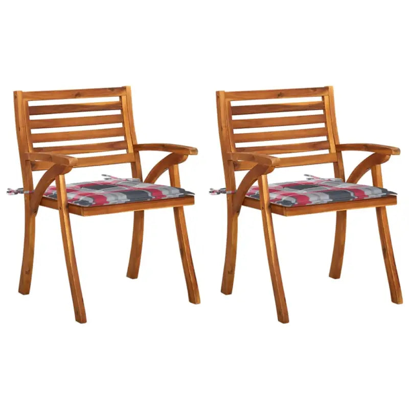 Trendy houten tuinstoelen set van massief acaciahout met sets touwtjes - Rood ruitpatroon / 2 - Tuinstoelen