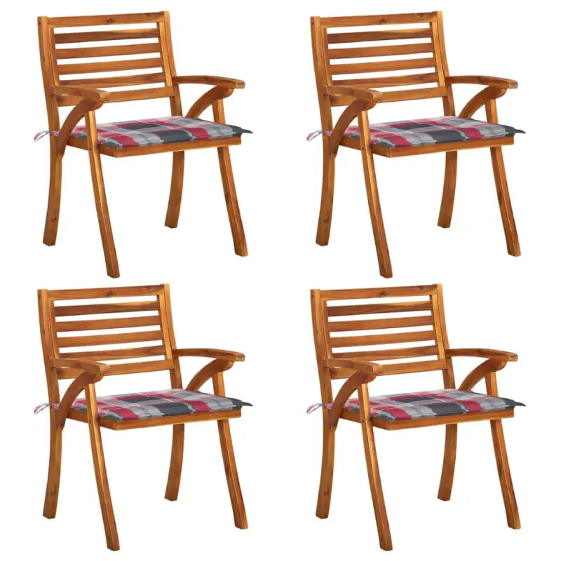Trendy houten tuinstoelen set van massief acaciahout met sets touwtjes - Rood ruitpatroon / 4 - Tuinstoelen