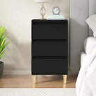 Trendy nachtkastje met houten poten en bewerkt hout voor een strak interieur - Zwart / 1 - Nachtkastjes