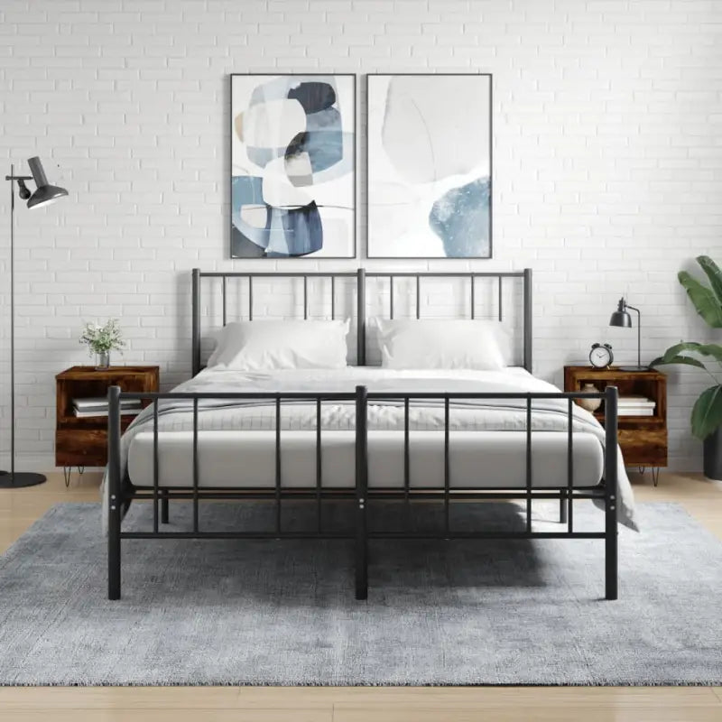 Trendy nachtkastjes met bewerkt hout en metalen poten voor een strak interieur - Gerookt eiken / 2 - Nachtkastjes