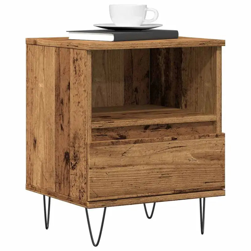 Trendy nachtkastjes met bewerkt hout en metalen poten voor een strak interieur - Oud hout / 1 - Nachtkastjes