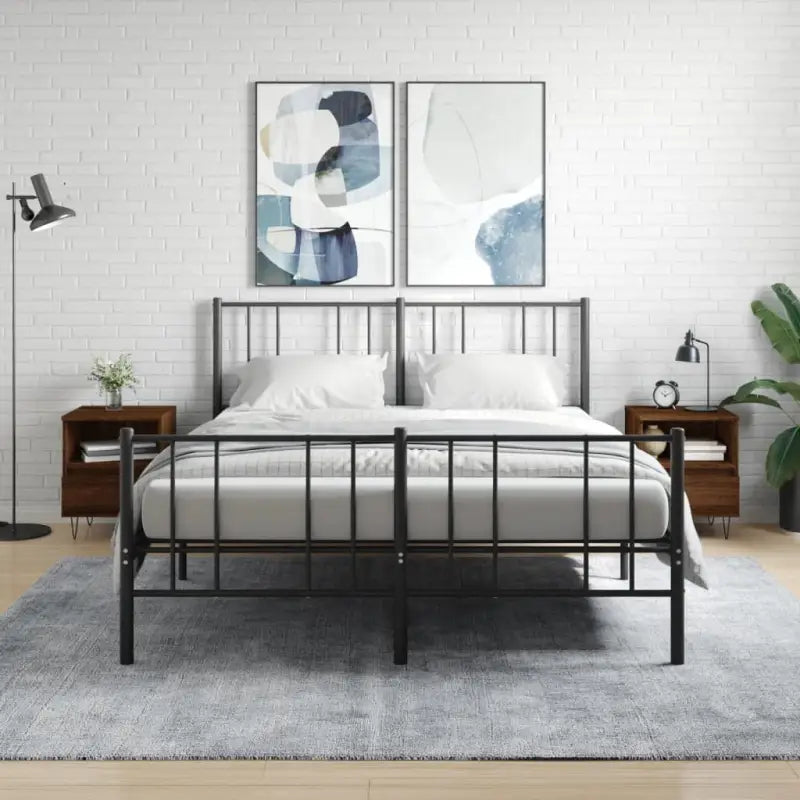 Trendy nachtkastjes met bewerkt hout en metalen poten voor een strak interieur - bruin eikenkleur / 2 - Nachtkastjes