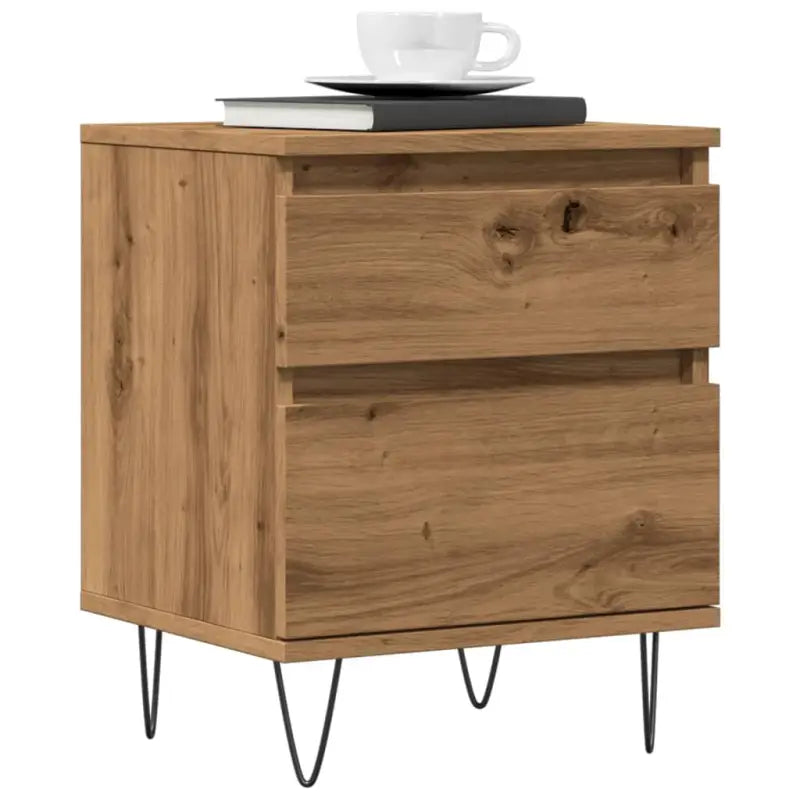 Trendy nachtkastjes van bewerkt hout met metalen poten en strak ontwerp - artisanaal eikenkleurig / 2 - Nachtkastjes