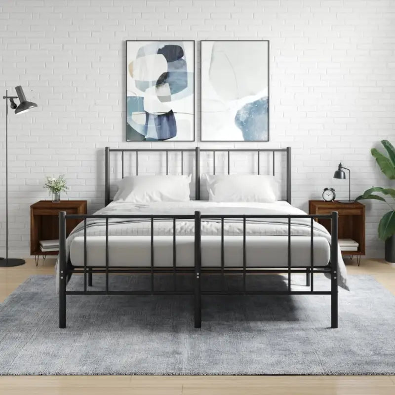 Trendy nachtkastjes van bewerkt hout met metalen poten voor een strak interieur - bruin eikenkleur / 2 - Nachtkastjes