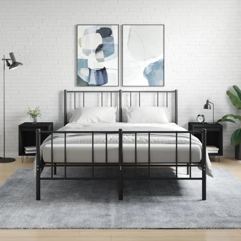 Trendy nachtkastjes van bewerkt hout met metalen poten voor een strak interieur - Zwart / 2 - Nachtkastjes