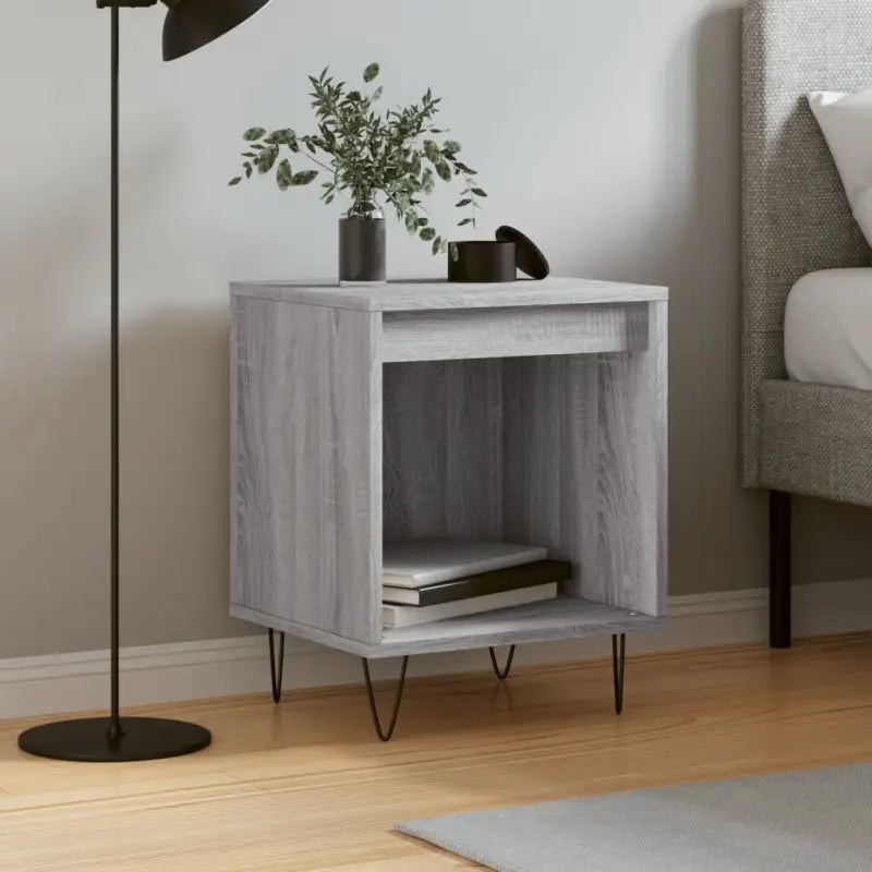 Trendy nachtkastjes van bewerkt hout met metalen poten voor een strak interieur - Grijs sonoma / 1 - Nachtkastjes