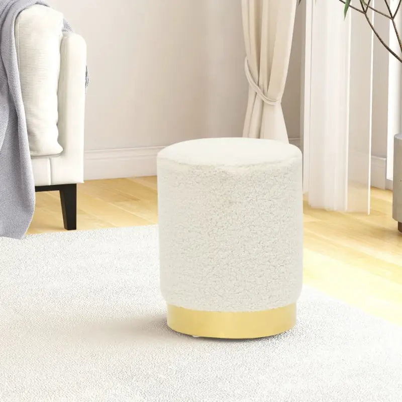 Trendy ronde poef met zacht pluche voor hoog zitcomfort - Wit / 1 / Stof - Klapstoelen & krukken