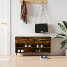Trendy schoenenbank met ijzeren poten en bewerkt hout - Gerookt eiken / 1 - Schoenenrekken
