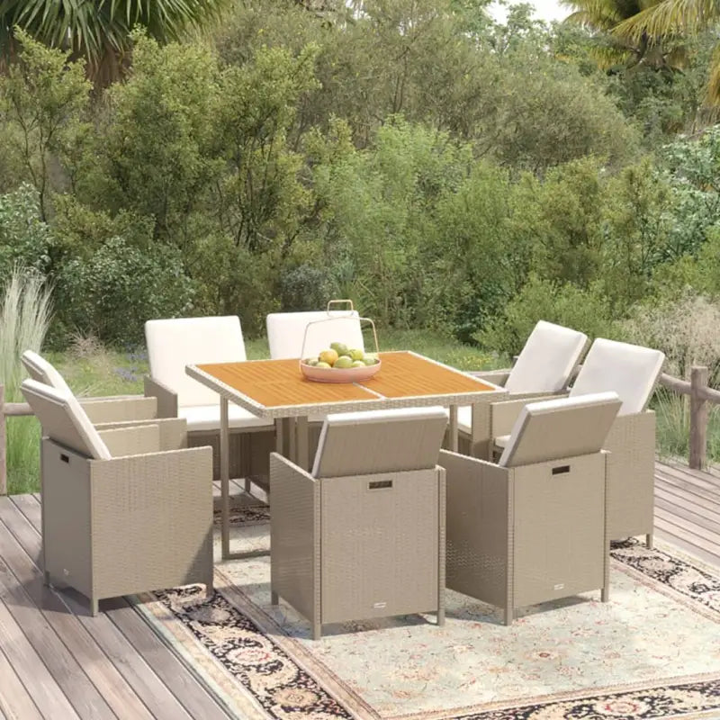 Trendy Tuinset van Waterbestendig PE-rattan voor Gezellig Buitenleven - Beige en bruin / 109 cm tafellengte / 8x