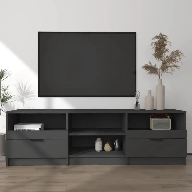 Trendy tv-meubel met stevig blad en bewerkt hout voor modern interieur - Zwart / 1 - Tv-meubels