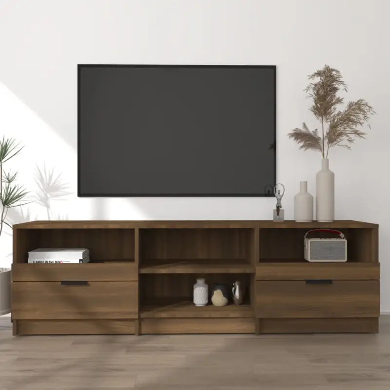 Trendy tv-meubel met stevig blad en bewerkt hout voor modern interieur - bruin eikenkleur / 1 - Tv-meubels