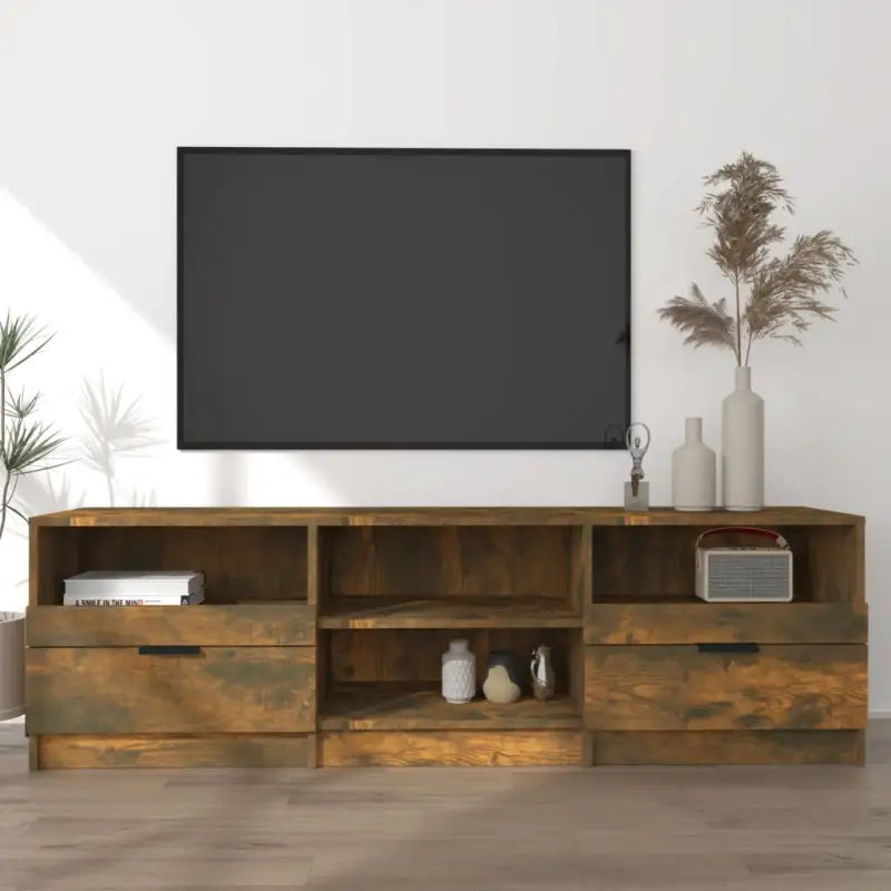 Trendy tv-meubel met stevig blad en bewerkt hout voor modern interieur - Gerookt eiken / 1 - Tv-meubels