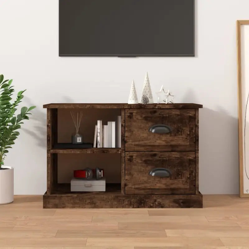 Trendy tv-meubel van bewerkt hout met strak en duurzaam design - Gerookt eiken / 1 / 73 cm - Tv-meubels