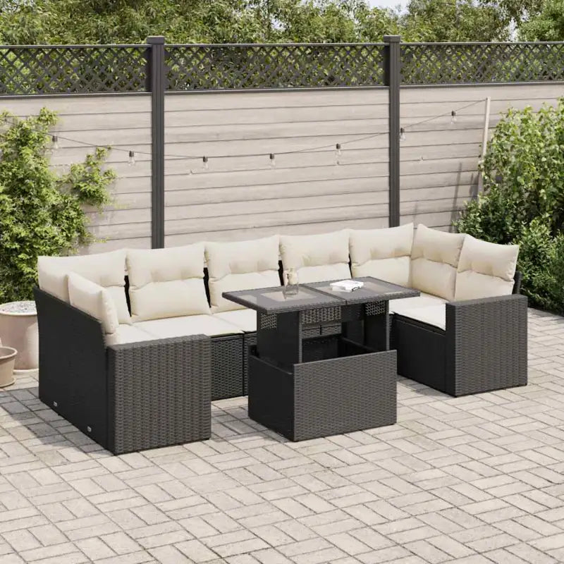 Tuin Lounge Set in Zwart Materiaal met Gepoedercoat Staal Afmetingen - Zwart en crème / met opbergruimte - Tuinsets