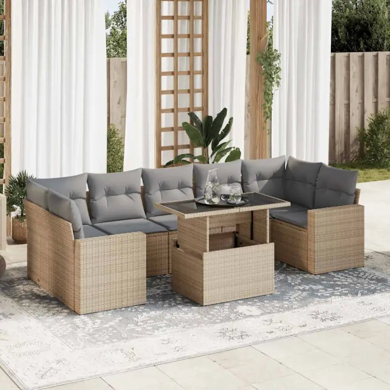 Tuin Lounge Set in Zwart Materiaal met Gepoedercoat Staal Afmetingen - Beige en grijs / met opbergruimte - Tuinsets