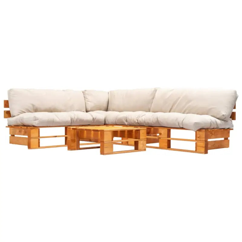 Tuinaanbod met geïmpregneerd grenenhout en afneembare zitkussens - Bruin en zandkleurig - Tuinsets