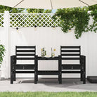 Tuinbank met geïntegreerde tafel van massief grenenhout - Zwart grenenhout / 1 - Tuinbanken