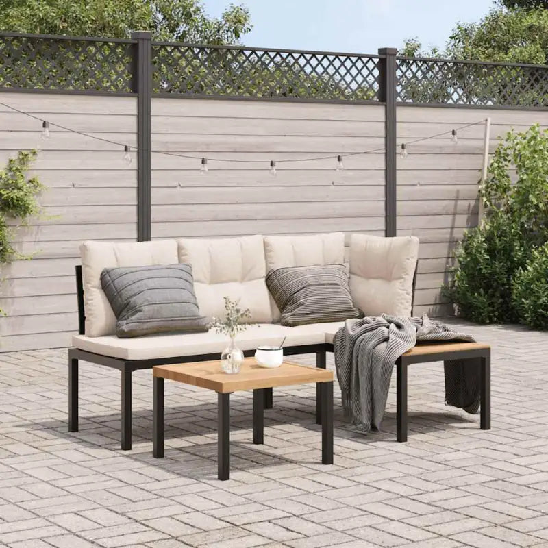 Tuinbankenset met gepoedercoat staal en warm aangebracht hout - Taupe - Tuinsets