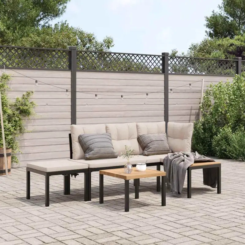 Tuinbankenset van gepoedercoat staal in zwart materiaal met robuste afmetingen - Taupe / Met tafel - Tuinsets
