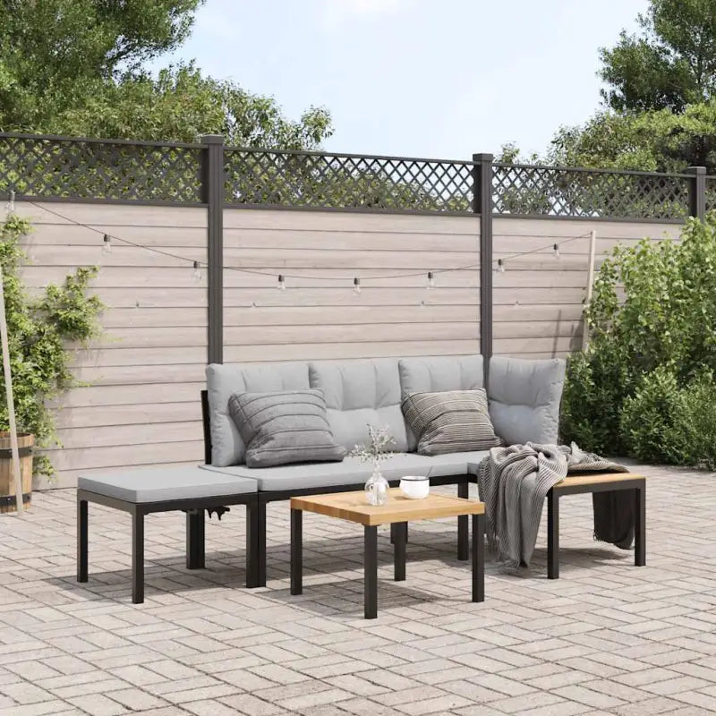 Tuinbankenset van gepoedercoat staal in zwart materiaal met robuste afmetingen - Lichtgrijs / Met tafel - Tuinsets